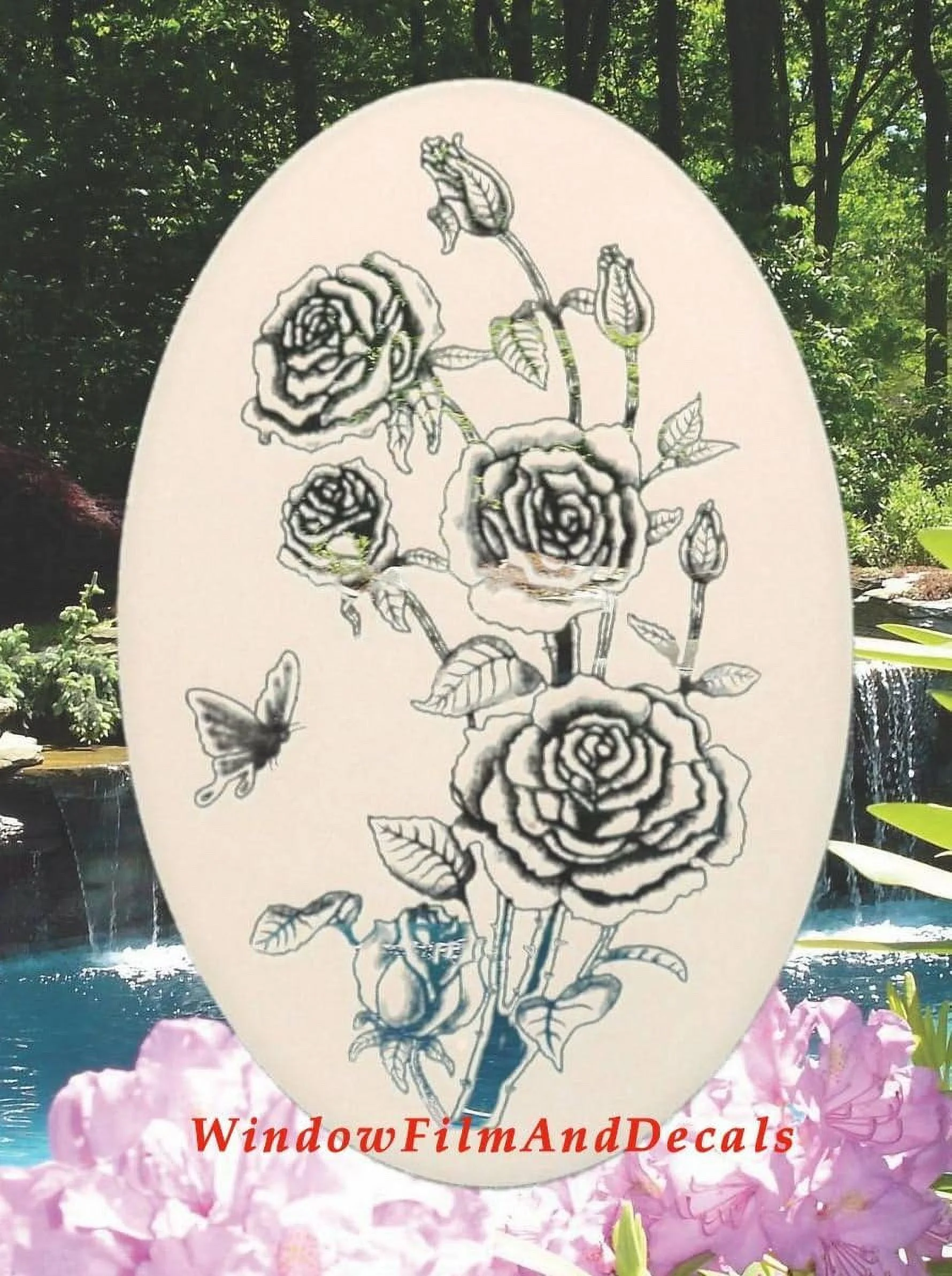 Roses Etched Window Decal Vinyl Glass Cling - 15