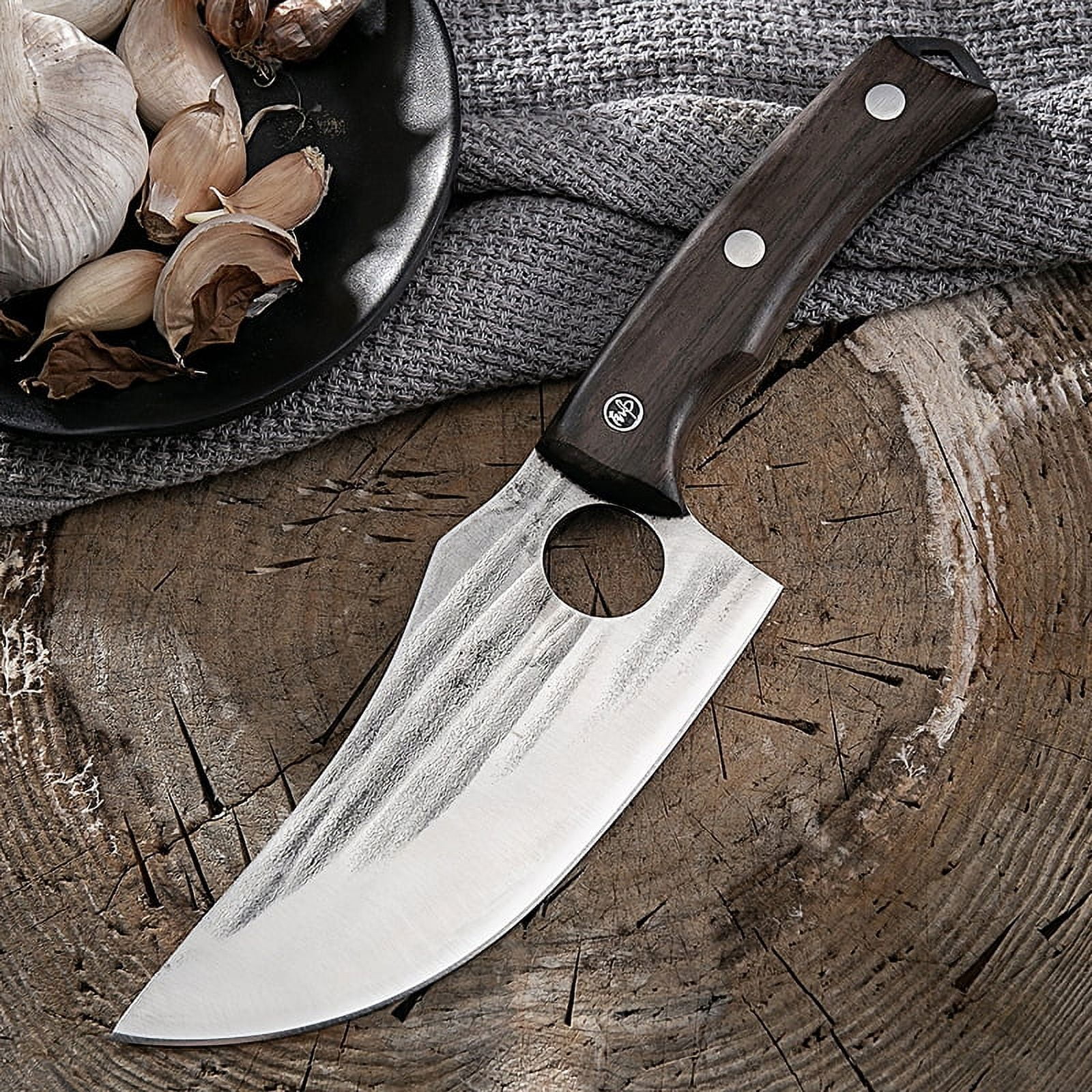Forged Butcher Knife with Hole 5.5 inch Full Tang Meat Cleaver with Sheath Kitchen Knives High Carbon Steel Chef Chopping Boning Cooking BBQ Knife