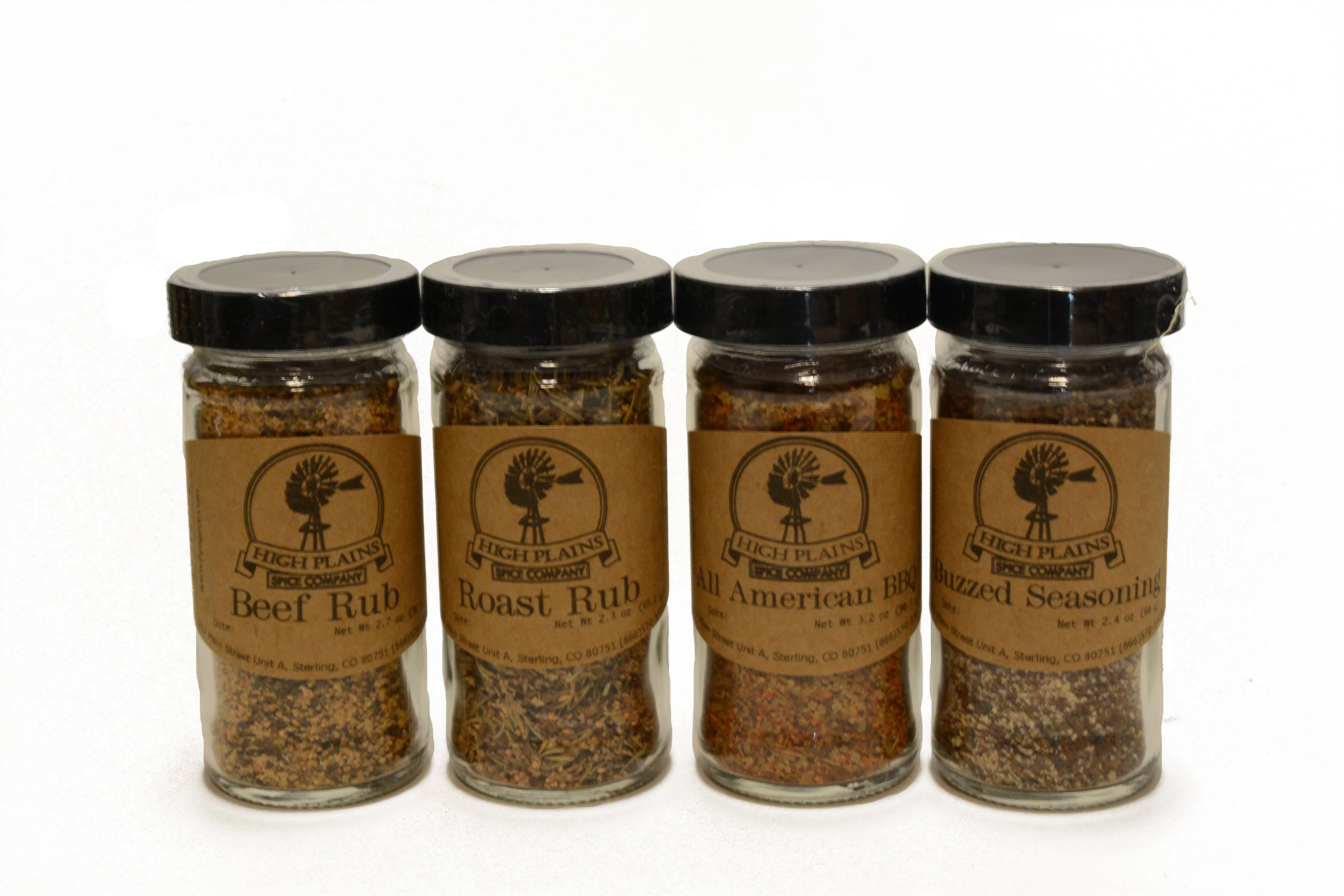 Beef Box Gift Set of 4 ~ Gift Set by High Plains Spice Company ~ Gourmet Meat and Veggie Spice Blends & Rubs For Beef, Chicken, Veggies & All Recipes ~ Spice Blends Handcrafted In Colorado, USA