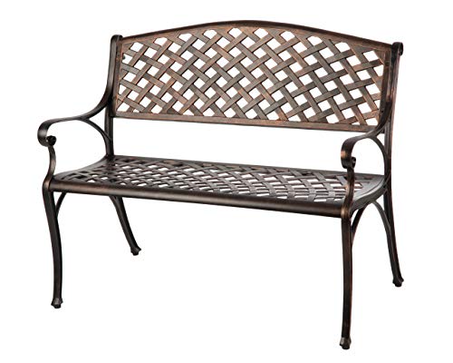 Balkene Home 61491 Patio Bench Cast Aluminum Lightweight Sturdy Bench Perfect for Relaxing Pause in Garden, Backyard Patio Basketweave Design - Antique Bronze Finish
