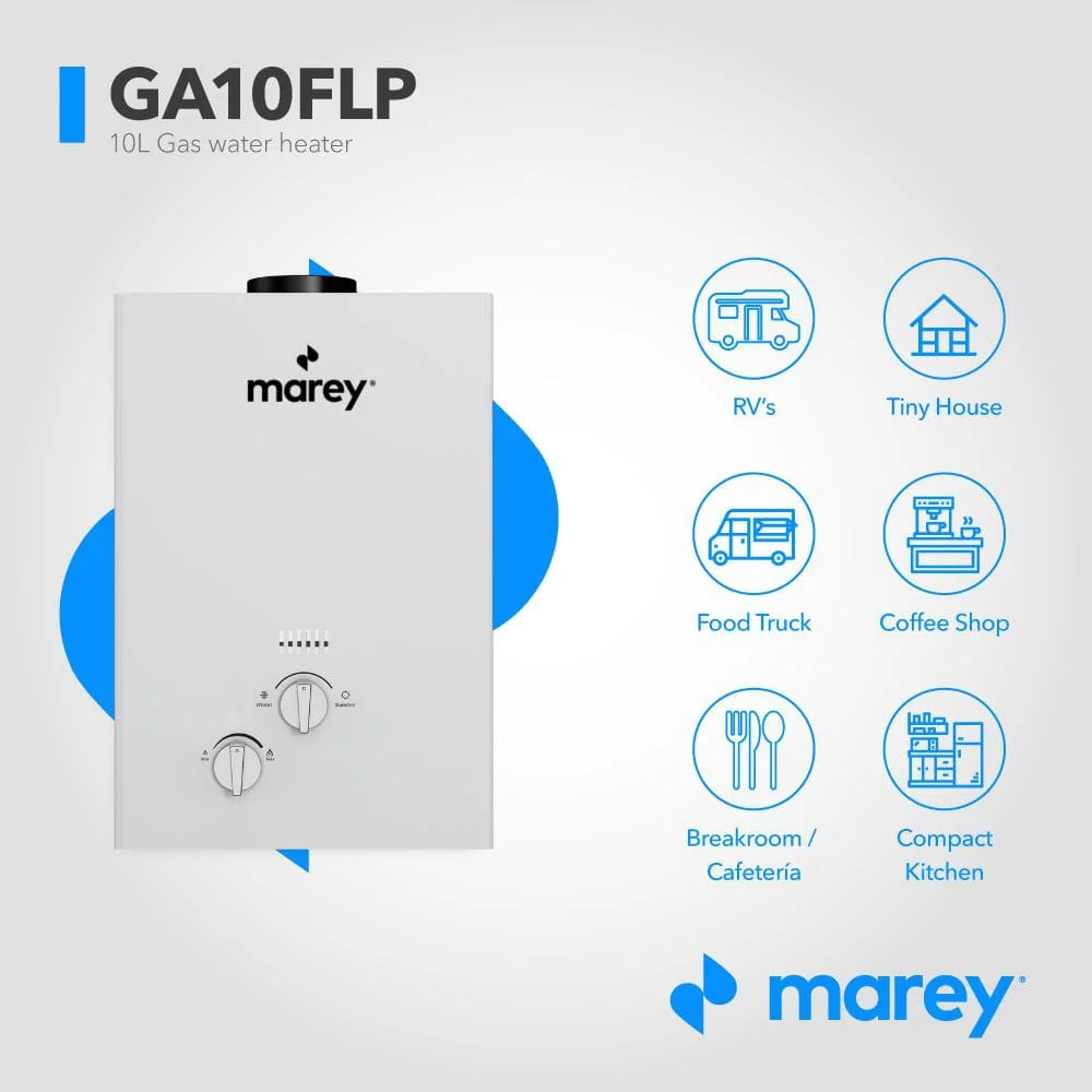 Marey GA10FLP 2.64 GPM, 68240 BTUs Liquid Propane Gas Flow activated Tankless Water Heater