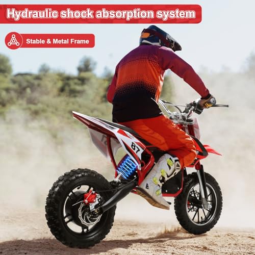 Electric Dirt Bike, Motorcycle Off Road Mini Motocross Bike for Teens Adults, Mini Dirt Bike for Kids Electric Pocket Motorbike with 36V 500W Motor, 10 Inches Wheels, 25KM/H Chain Red Black