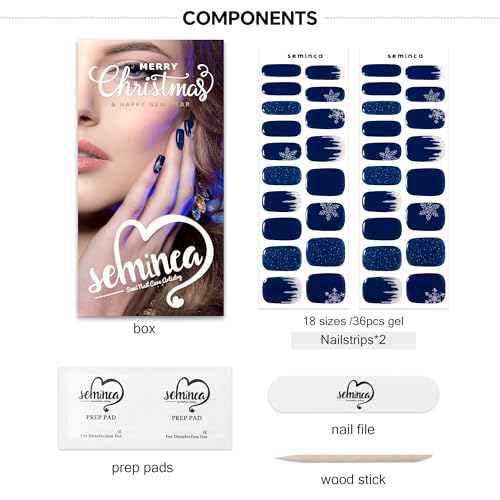 Semi Cured Gel Nail Strips-Easy Apply Christmas Gel Nail Stickers Holiday Semi Cured Manicure Strips with Sparkling Xmas Designs (Classic Yule)