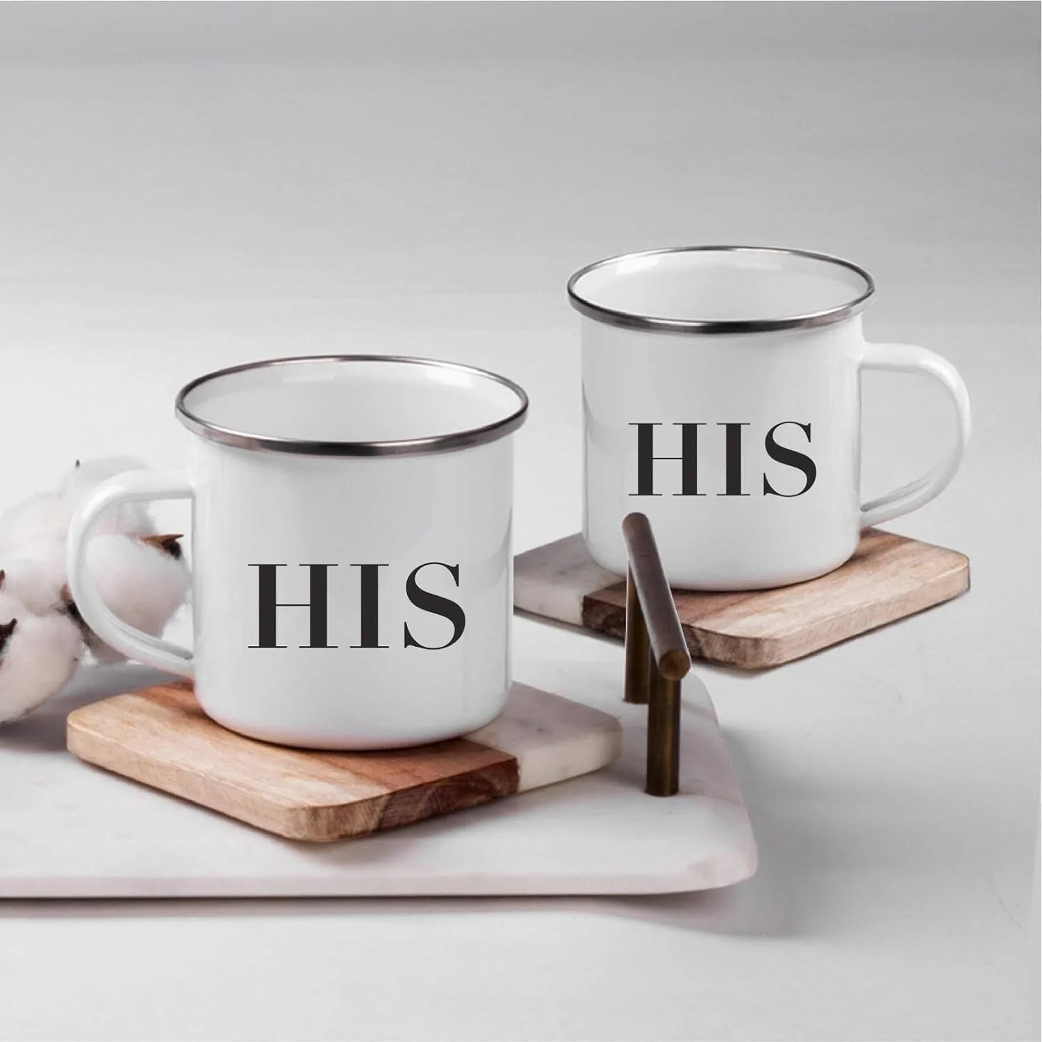 Stainless Steel Campfire Coffee Mugs Gift Set, His, His, 2-Pack, Metal Enamel Campfire Camp Cup For Wedding Engagement Gifts For Gay Couple, Includes Gift Box