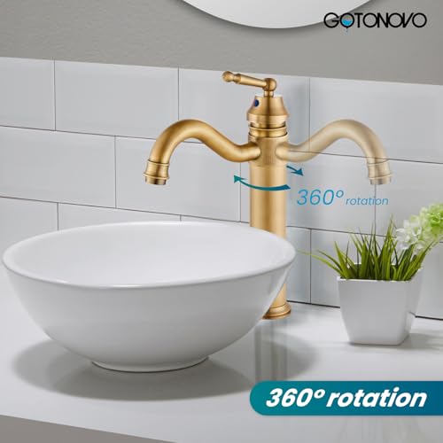 gotonovo Bathroom Vessel Sink Faucet Single Handle Brass Long Reach Bathroom Faucet 1 Hole Deck Mounted Mixer Tap with Pop Up Drain Brushed Nickel