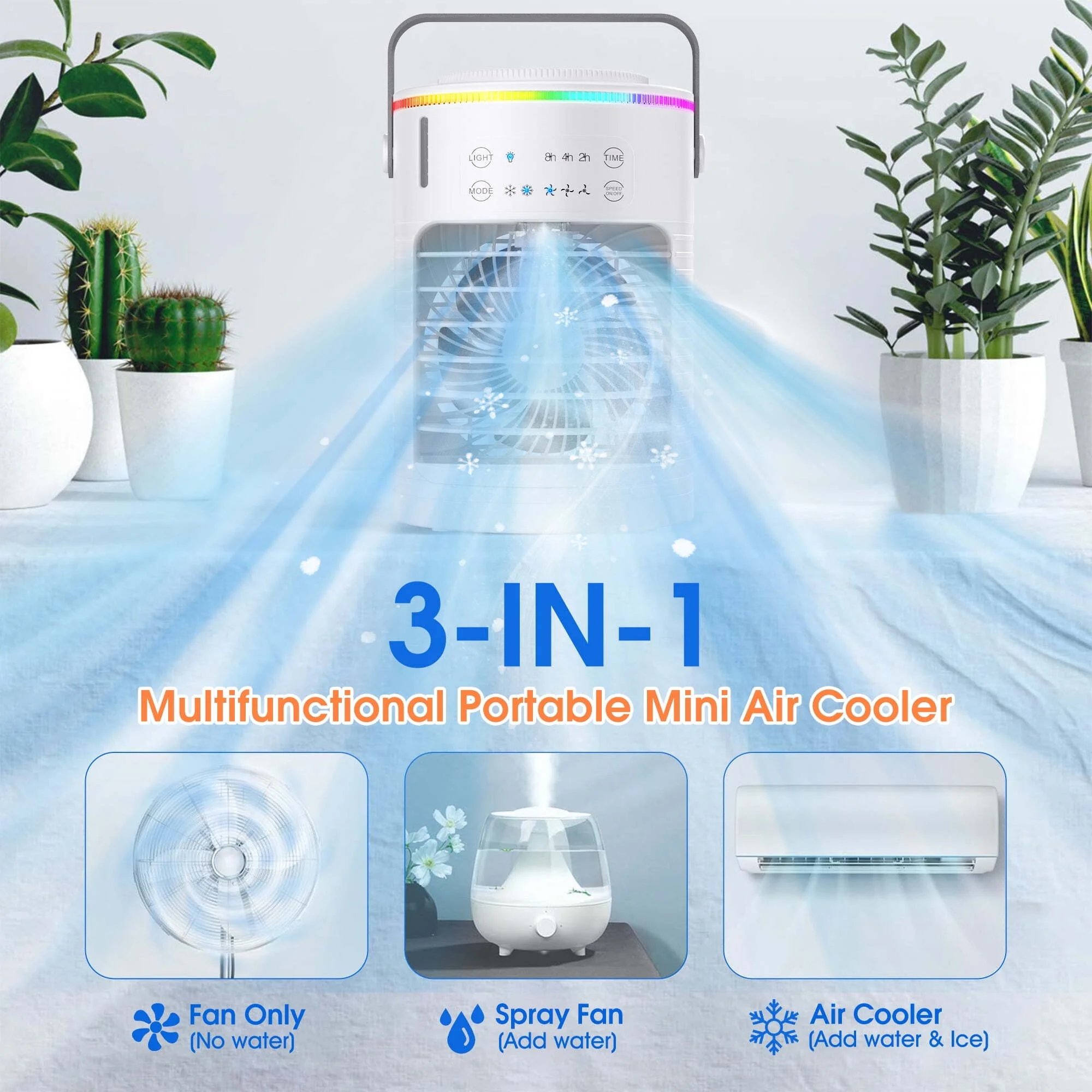 Portable Air Conditioner Fan,Rechargeable Evaporative Air Cooler Quiet Desk Fan with 3 Speed,Personal Mini AC Desktop Fan for Room Home Bedroom Office Indoor Outdoor