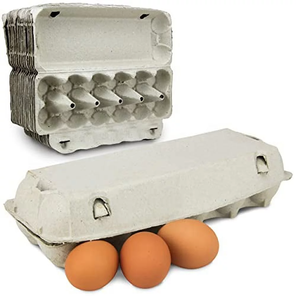 [18 Pack] Printed Pulp Egg Cartons - Empty Large Eggs Storage, Reusable Holder Tray and Bulk Box Containers, Hold 1 Dozen of Fresh Farm Chicken and Duck Eggs for Kitchen, Farmhouse, Grocery Supplies