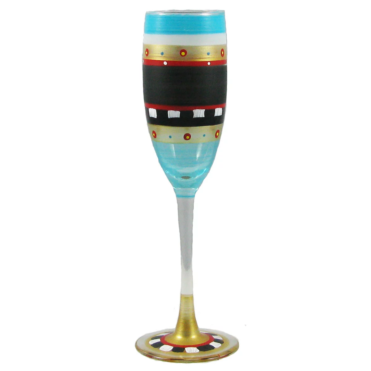 Crafted Creations Set of 2 Black and Blue Mosaic Chalkboard Hand Painted Champagne Flute Glasses 7