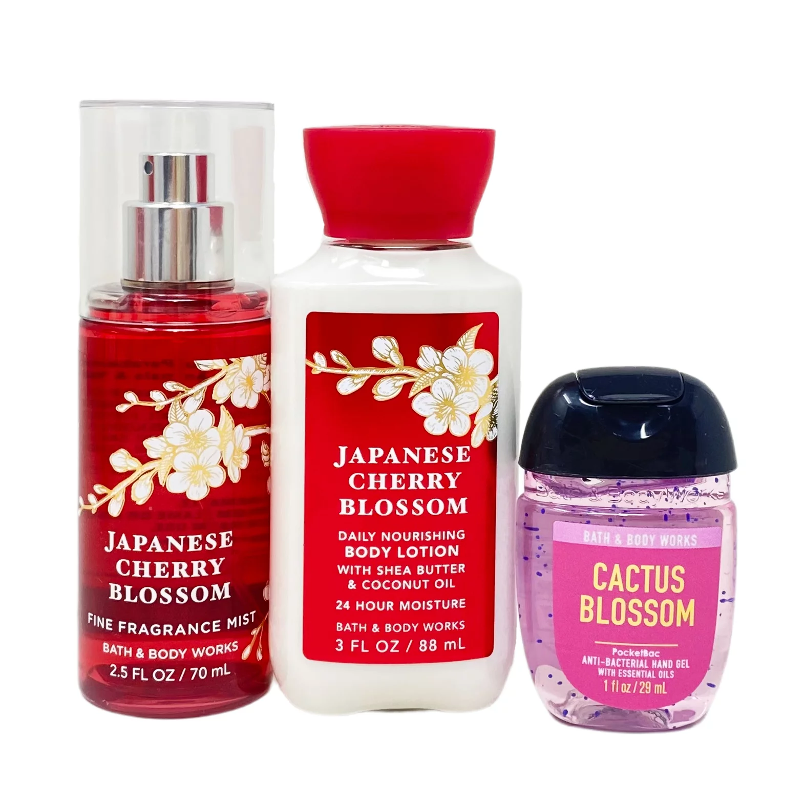 Bath and Body Works Japanese Cherry Blossom Thank You Cherry Much Travel Gift Bag Set - Fragrance Mist - Body Lotion - Cactus Blossom Hand Gel - Travel Size