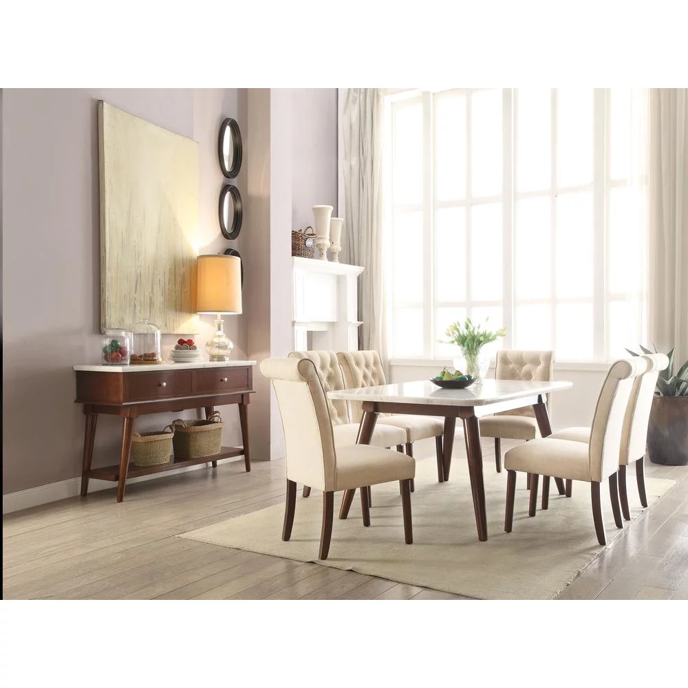 ACME Gasha Dining Table, White Marble & Walnut