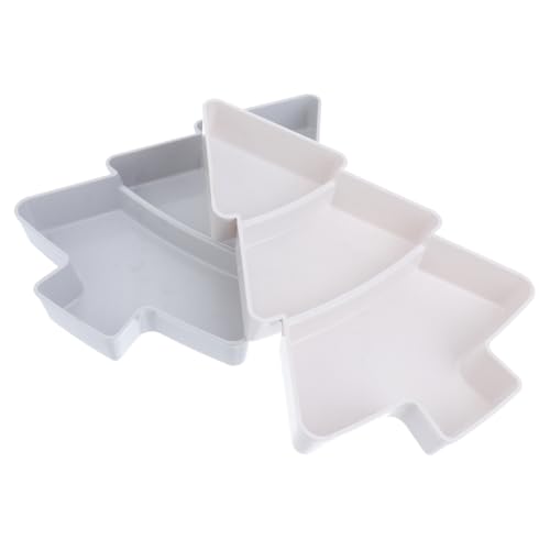 Cabilock 2pcs Christmas Snack Trays Christmas Snack Plate Christmas Tree Shaped Fruit Plates Plastic Divided Snack Tray Appetizer Plate Candy Nut Serving Platters for Party Favors (Grey+White)