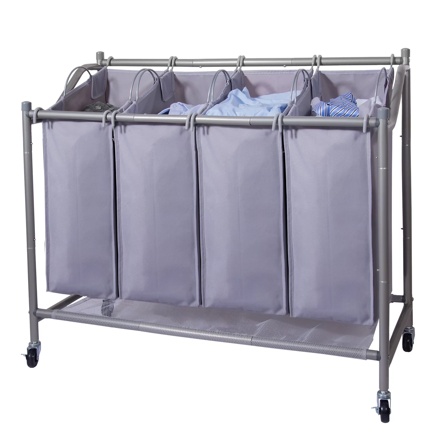 Ollieroo Classics Rolling Laundry Hamper,Heavy-Duty 4-Bag Laundry Sorter Cart,Laundry Organizer with Wheels,Gray