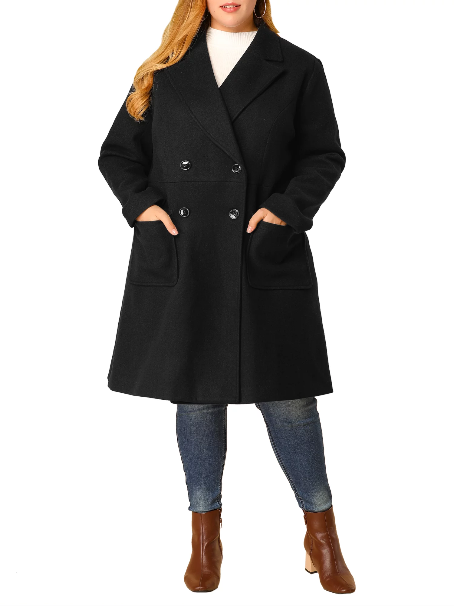 MODA NOVA Juniors Plus Size Overcoat Double Breasted Long PeaCoats