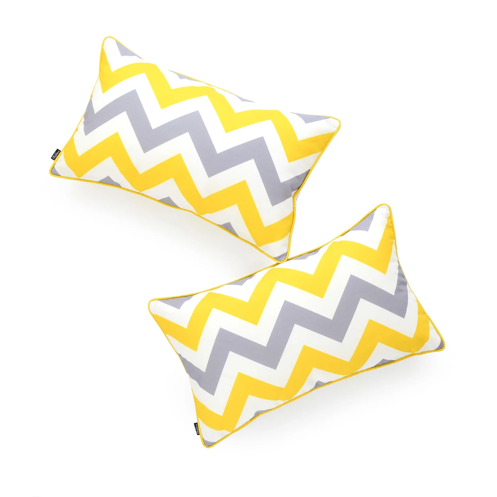 Hofdeco Decorative Lumbar Pillow Cover ONLY INDOOR OUTDOOR WATER RESISTANT Canvas Vivid Yellow Grey Zigzag Chevron 12