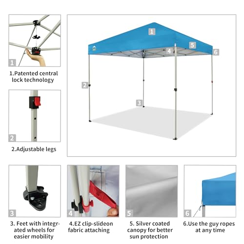 CROWN SHADES 10x10 Pop Up Canopy - Beach Tent with One Push Setup - Easy Outdoor Sun Shade for Events, Parties, Camping - Gazebo with STO-N-Go Cover Bag, Silver Coated Top, White