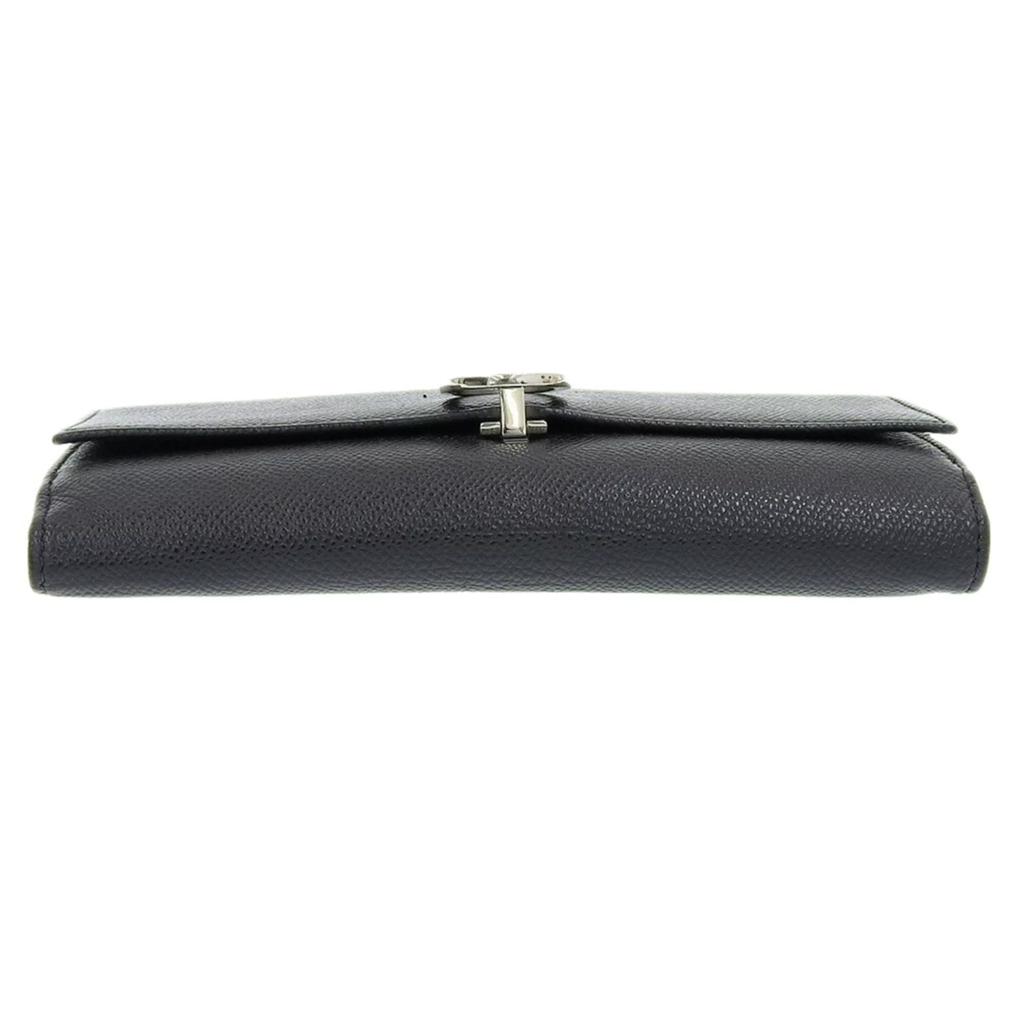 Pre-Owned Bulgari BVLGARI logo double hook long wallet W leather black (Fair)