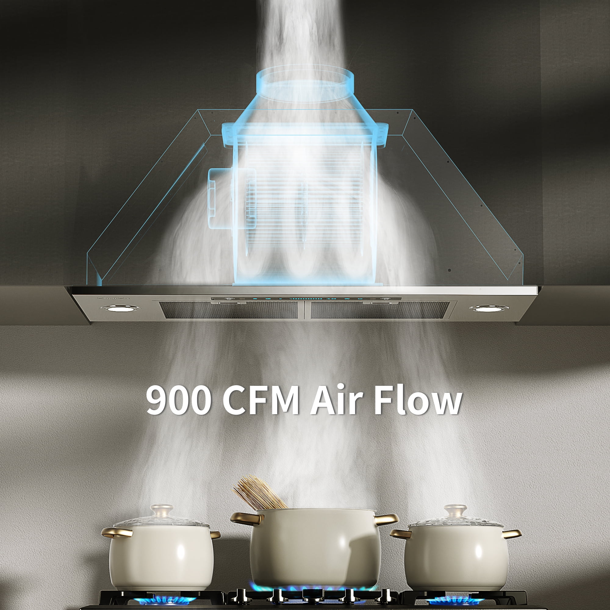 HisoHu Insert Range Hoods 30 Inch / 36 Inch, 900 CFM with Ducted Convertible Ductless (Kit Included), 4 Speed Gesture Sensing&Touch Control Panel, Stainless Steel Vent Hood(30 Inch)