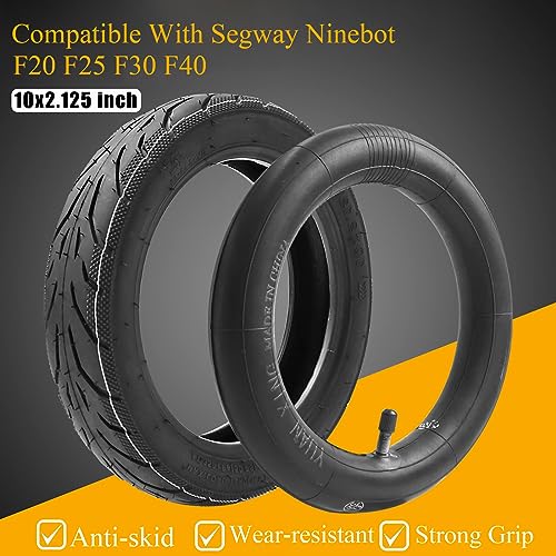 MIMIRACLE 10 x 2.125 Rubber Pneumatic Tire & Inner Tube Set Compatible with Segway Ninebot F Series Electric Scooters - Fits F20, F25, F30, F40