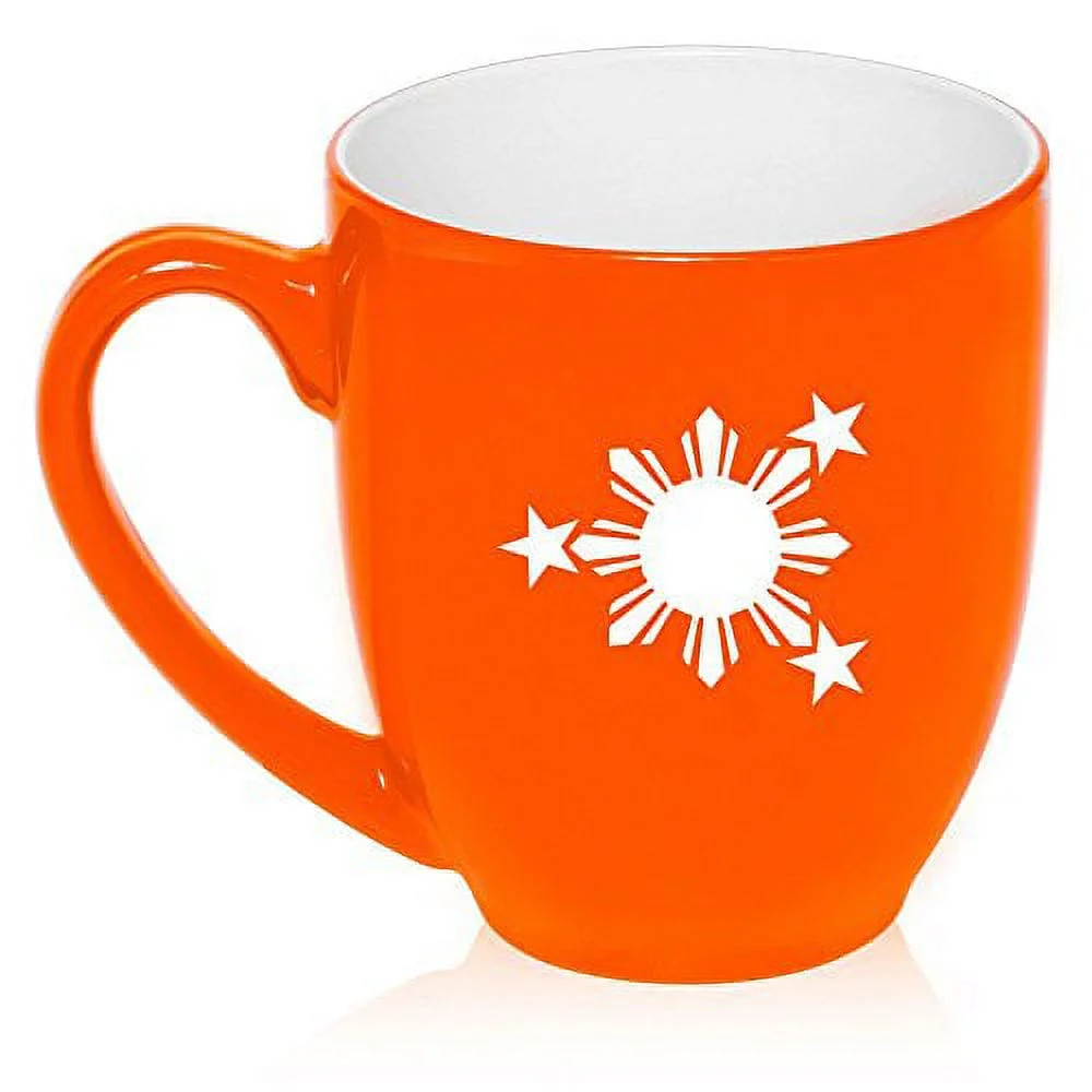 16 oz Large Bistro Mug Ceramic Coffee Tea Glass Cup Philippines Stars and Sun (Orange)