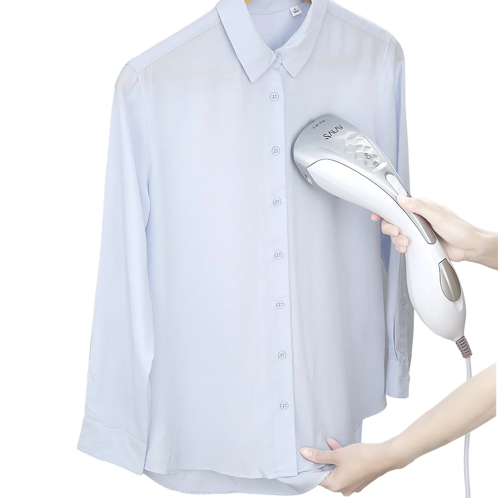 SALAV HS-100 Duopress Hand Held Garment Steamer and Iron with Ceramic-Coated Steam Plate and No-Drip System, 1150 watts, Silver