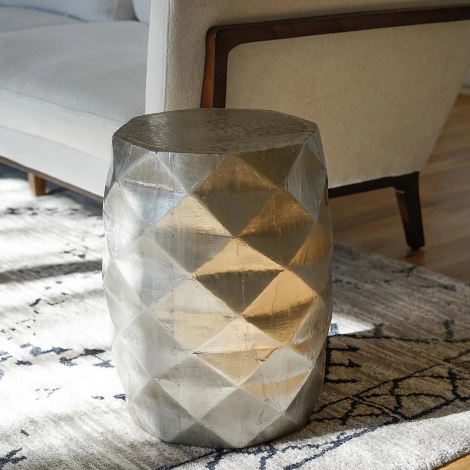 Posh Pollen Anna Modern Geometric Metal End Table in Silver Finish