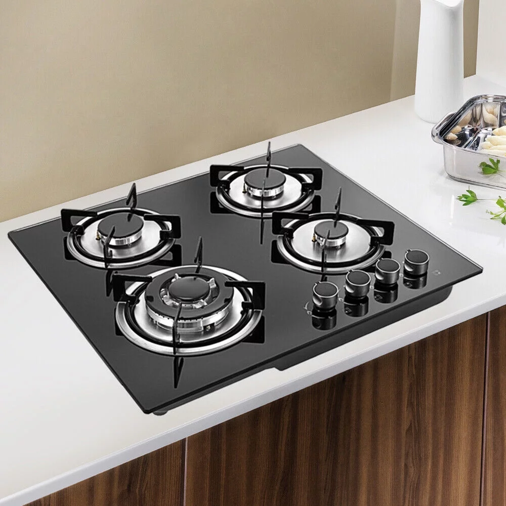 Miumaeov 4 Burner Gas Cooktops Built-In Cook Stove Kitchen LPG/NG Gas Hob with Adapter Electronic Ignition 23