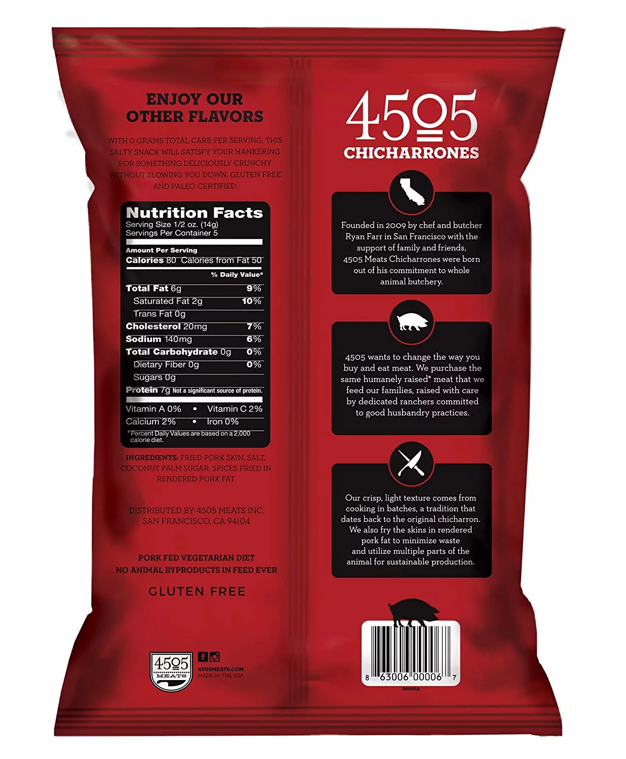 4505 Chicharrones Fried Pork Rinds Classic Chili & Salt 2.5 oz Pack of 3