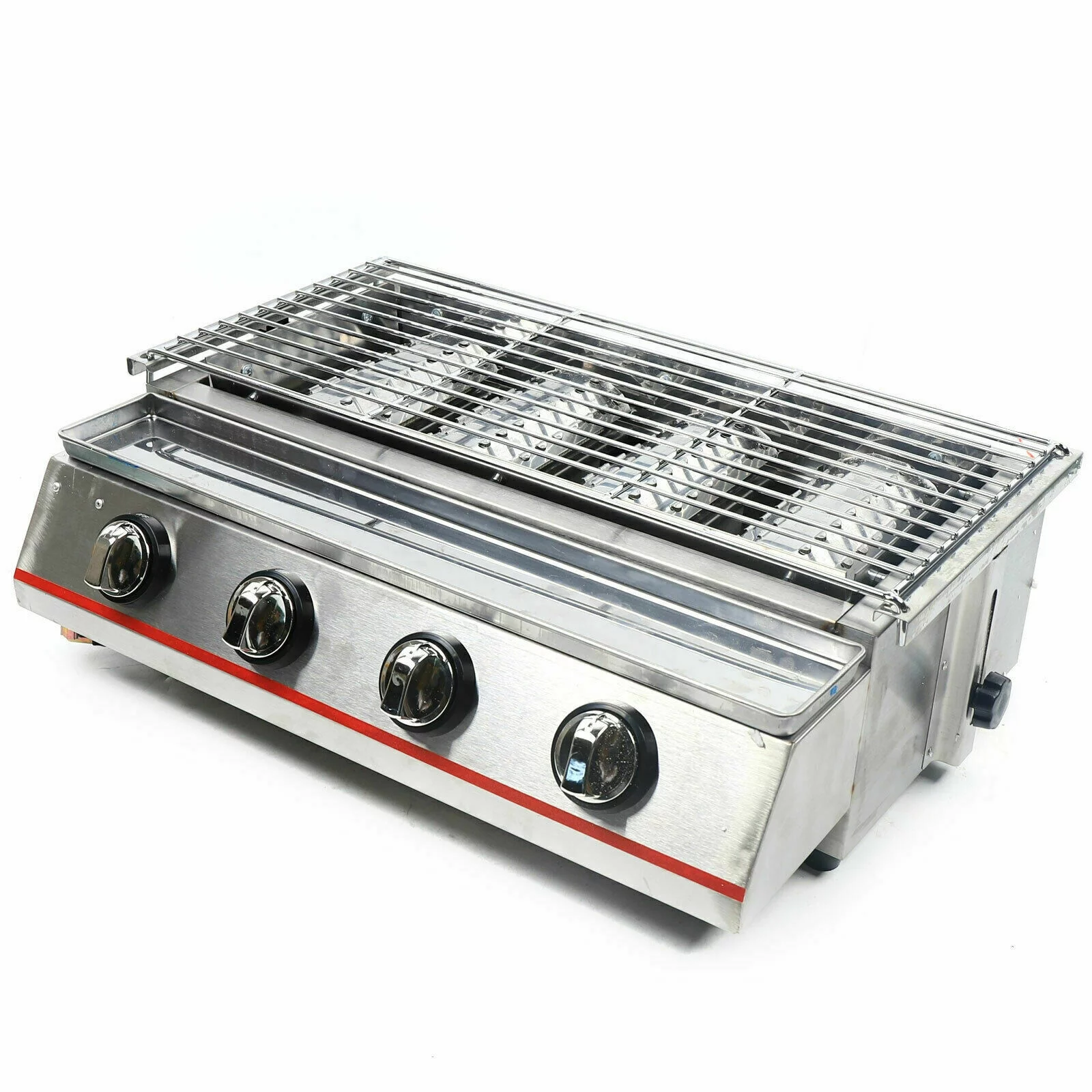 Oukaning 4 Heads LPG Gas Barbecue Grill Oven Natural Gas Commercial Smokeless BBQ Grill