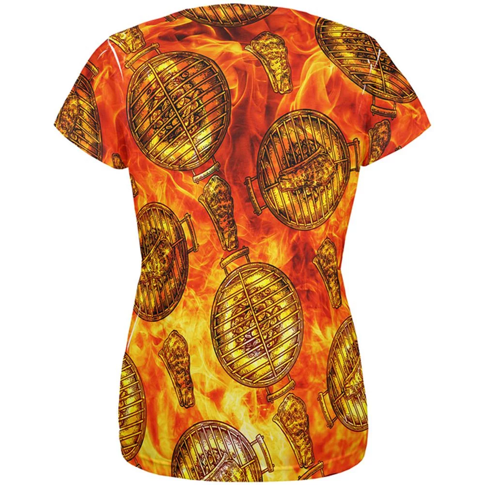 Flaming Hot Charcoal Grilled Steak Pattern All Over Womens T Shirt