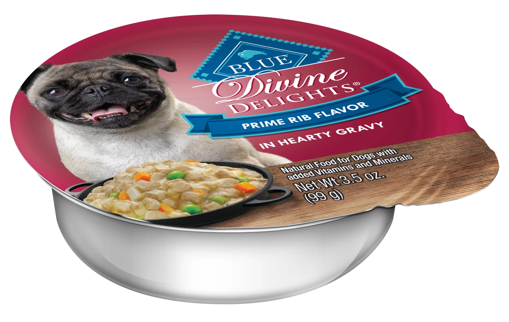 Blue Buffalo Delights Natural Adult Small Breed Wet Dog Food Cup, Prime Rib Flavor in Hearty Gravy 3.5-oz (Pack of 12)