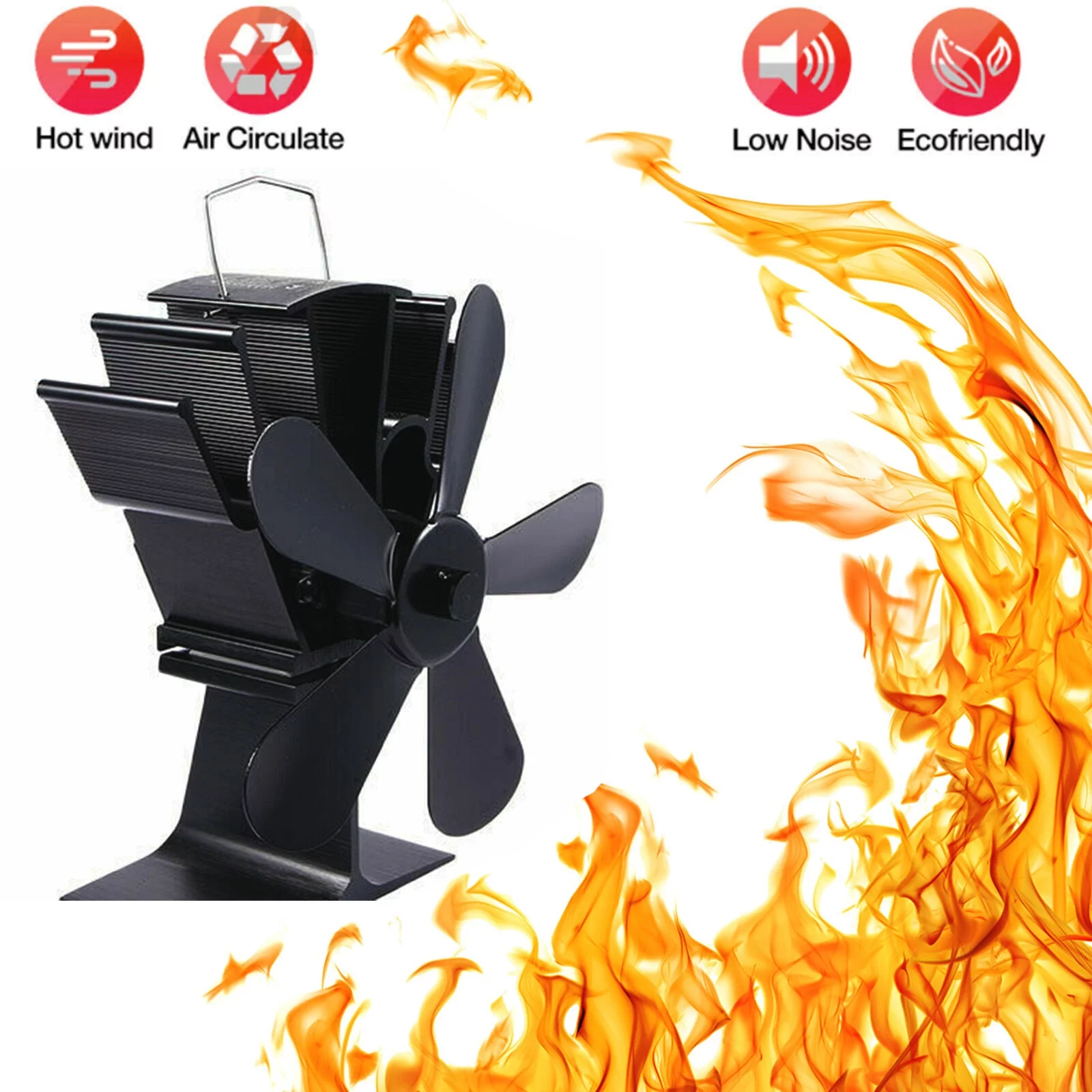 Eco-Friendly Wood Burner JahyShow Fireplace Fan - 5 Blades for Even Heat - Fuel Savings and Comfort