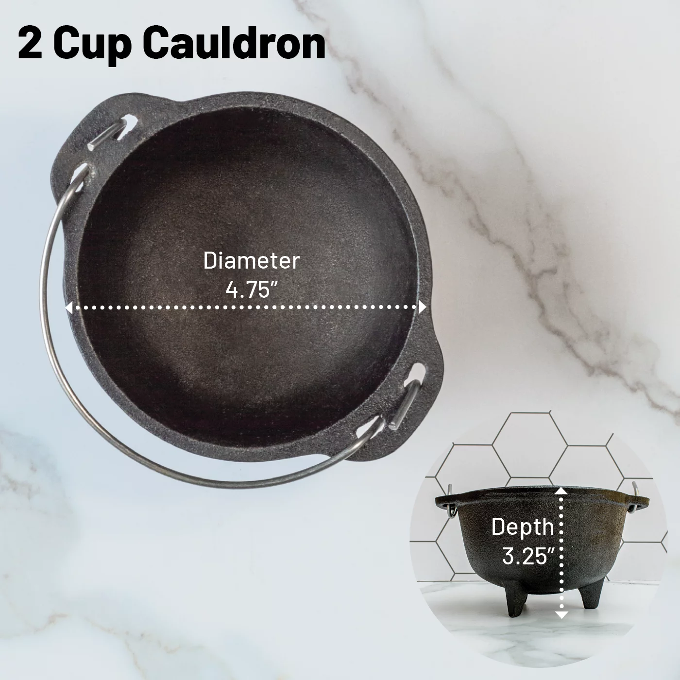 Backcountry Iron 4.75 inch Cauldron Cast Iron Country Kettle for Wicca and Witchcraft