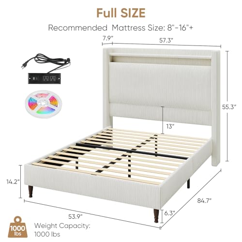 Queen Size Bed Frame with Tall Headboard, 55.3