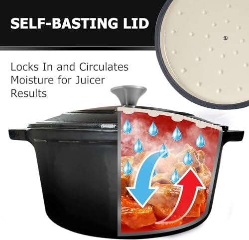 Mueller 6qt Enameled Cast Iron Dutch Oven, Heavy-Duty Casserole and Braiser Pan with Lid and Knob, Oven-Safe up to 500° F & Across All Cooktops, White