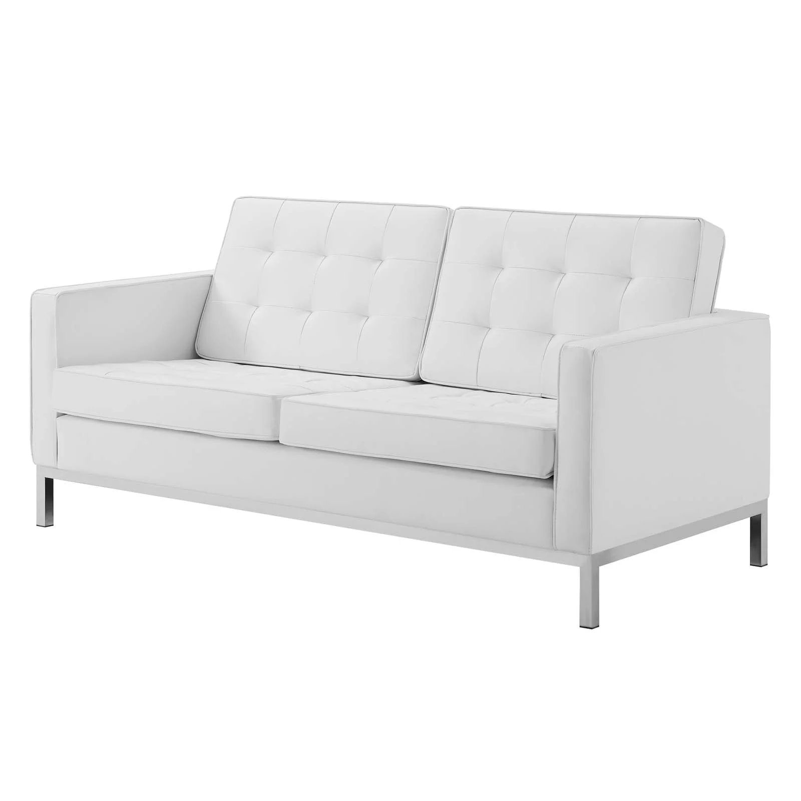 Contemporary Modern Urban Designer Living Room Lounge Club Lobby Loveseat Sofa, Faux Vinyl Leather, White
