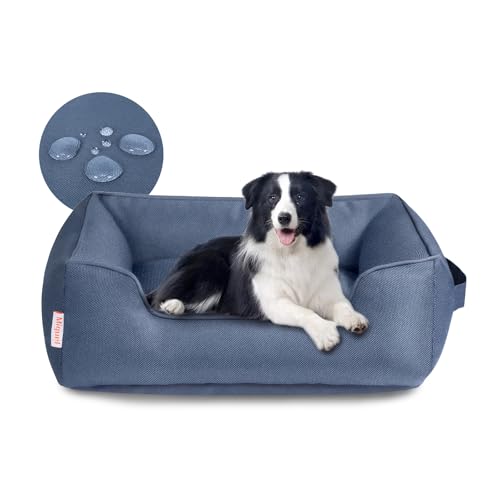 Miguel Waterproof Outdoor Dog Bed for Medium Small Dogs, Oxford Pet Bed Tough with Sides Easy Clean, All Weather Rectangle Puppy Bed with Removable Cover Bolster Bed Scratch Resistant, 30 inches