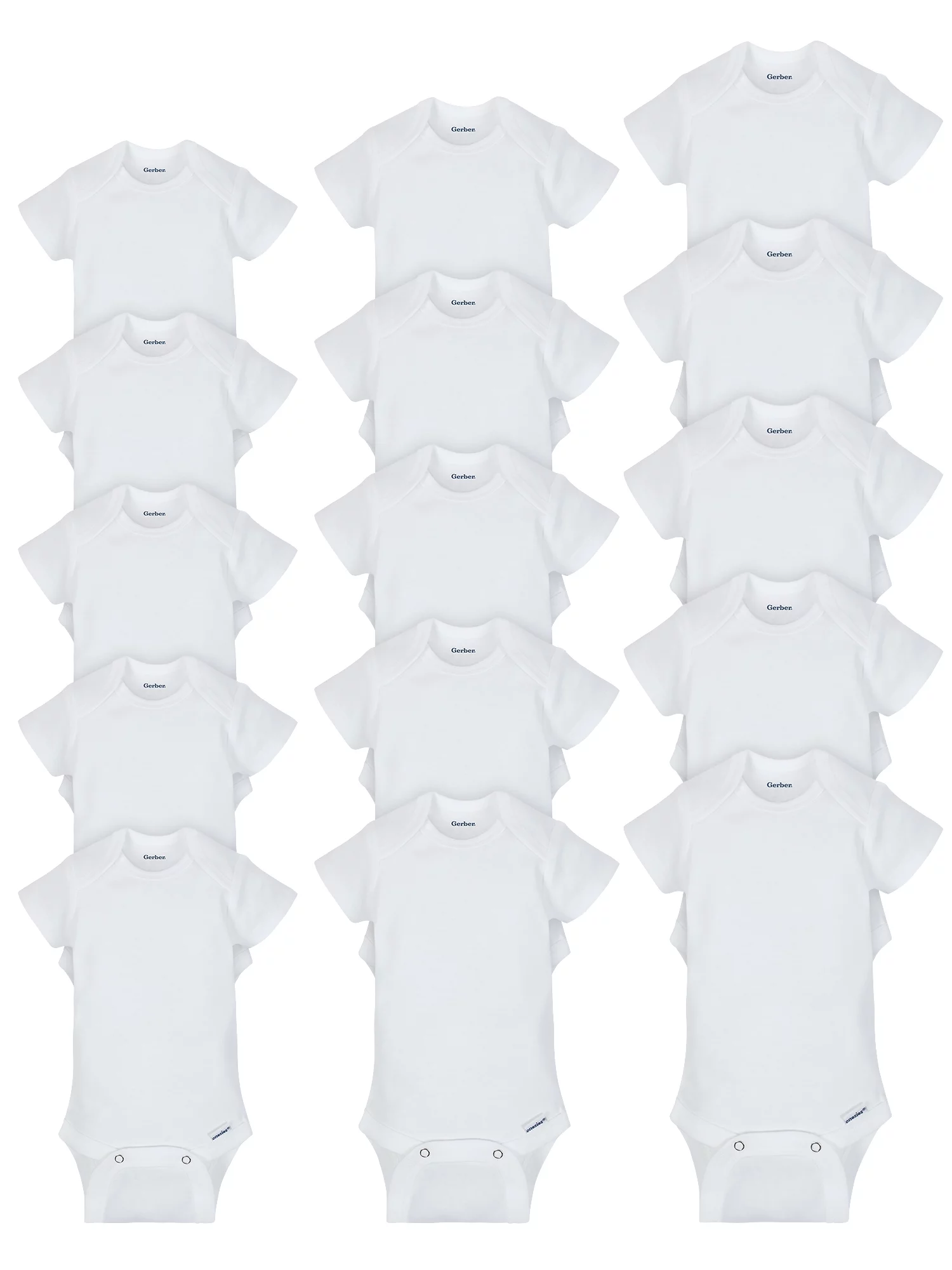 Gerber Baby Boy or Girl Gender Neutral White Onesies Short Sleeve Onesies Bodysuits Grow-With-Me Bundle, 15-Pack