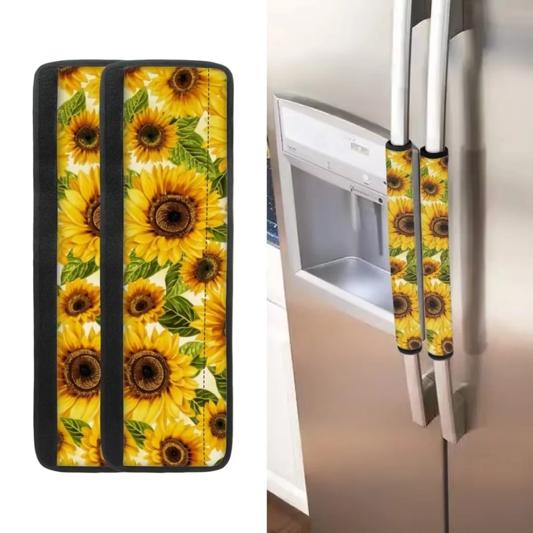 Renewold 4 Piece Sunflower Refrigerator Door Handle Cover Anti-Scratch Protective Covers for Oven Dishwasher Cabinet Handles Universal Kitchen Appliance Handle Decor Cover