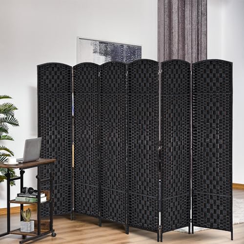 HOMCOM Room Divider, 3 Panel Folding Privacy Screen, 6FT Tall Portable Wicker Weave Partition Wall Divider for Bedroom, Home Office, Natural