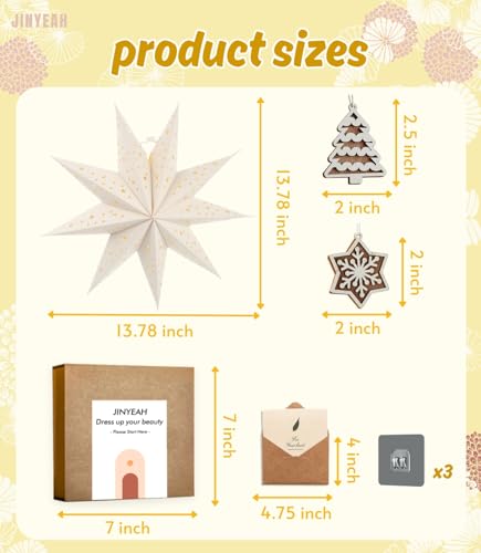 Paper Star Lantern 3PCS Christmas Paper Stars Lampshade 13.78 inch Hanging 3D Christmas Pentagram Lampshade 9 Points Lantern Foldable for Xmas Wedding decoración navideña