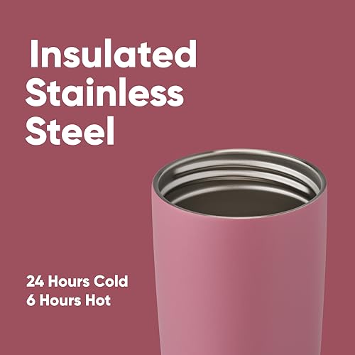 Owala SmoothSip Slider Insulated Stainless Steel Coffee Tumbler, Reusable Iced Coffee Cup, Hot Coffee Travel Mug, BPA Free 12 oz, Purple/Pink (Crochet Queen)