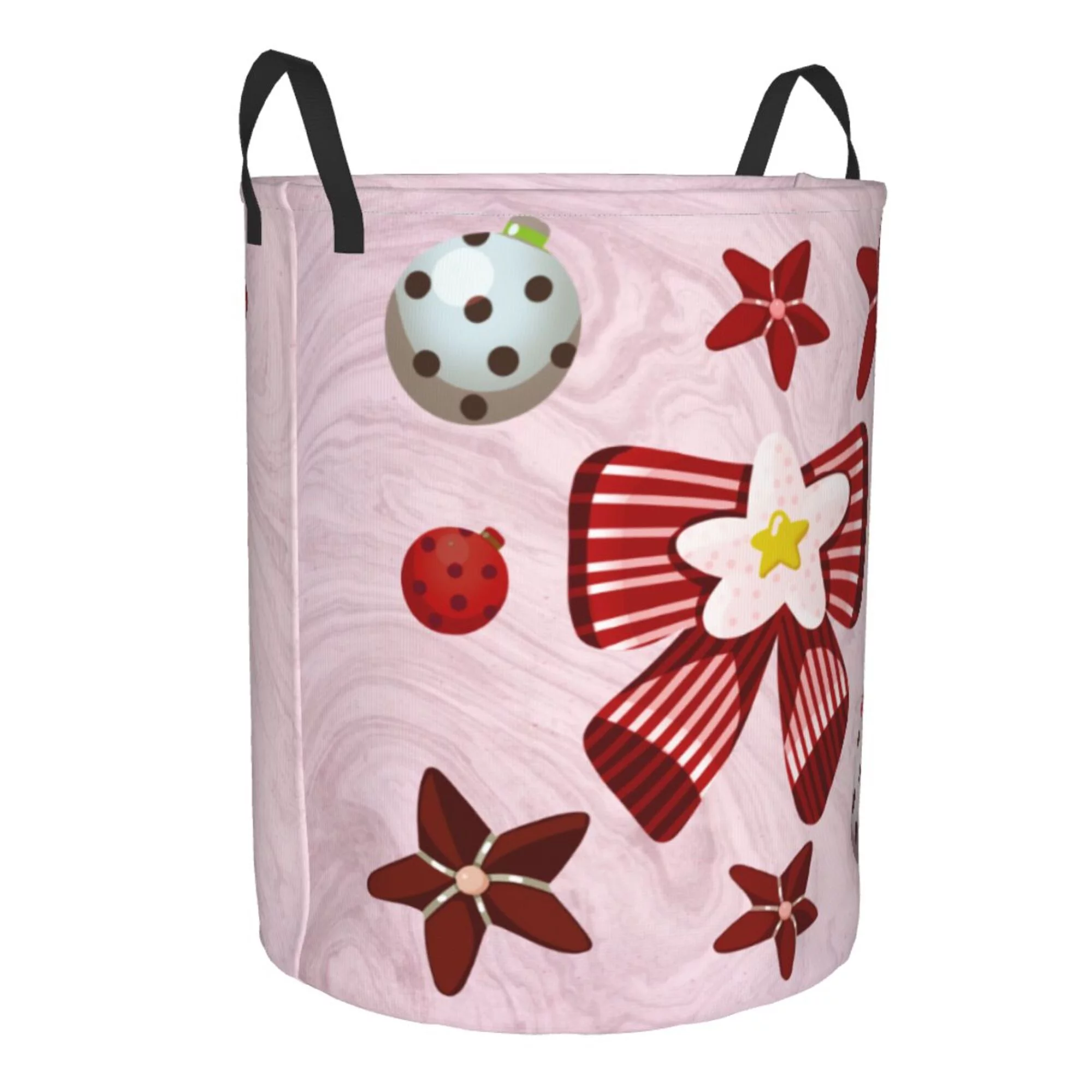 Red Star Bow Christmas Decoration Laundry Basket Organizer Collapsible -Dirty Clothes Hamper for Bathroom Kids Girls Boys Laundry Hamper Christmas Elements