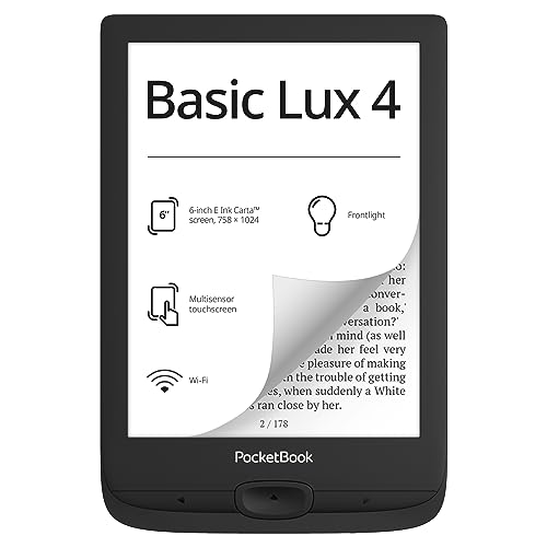PocketBook Basic Lux 4 E-Book Reader | 6ʺ Glare-Free & Eye-Friendly E-Ink Technology | Compact & Lightweight E-Reader | Frontlight | Touchscreen | Wi-Fi | Dictionaries | Micro-SD Slot