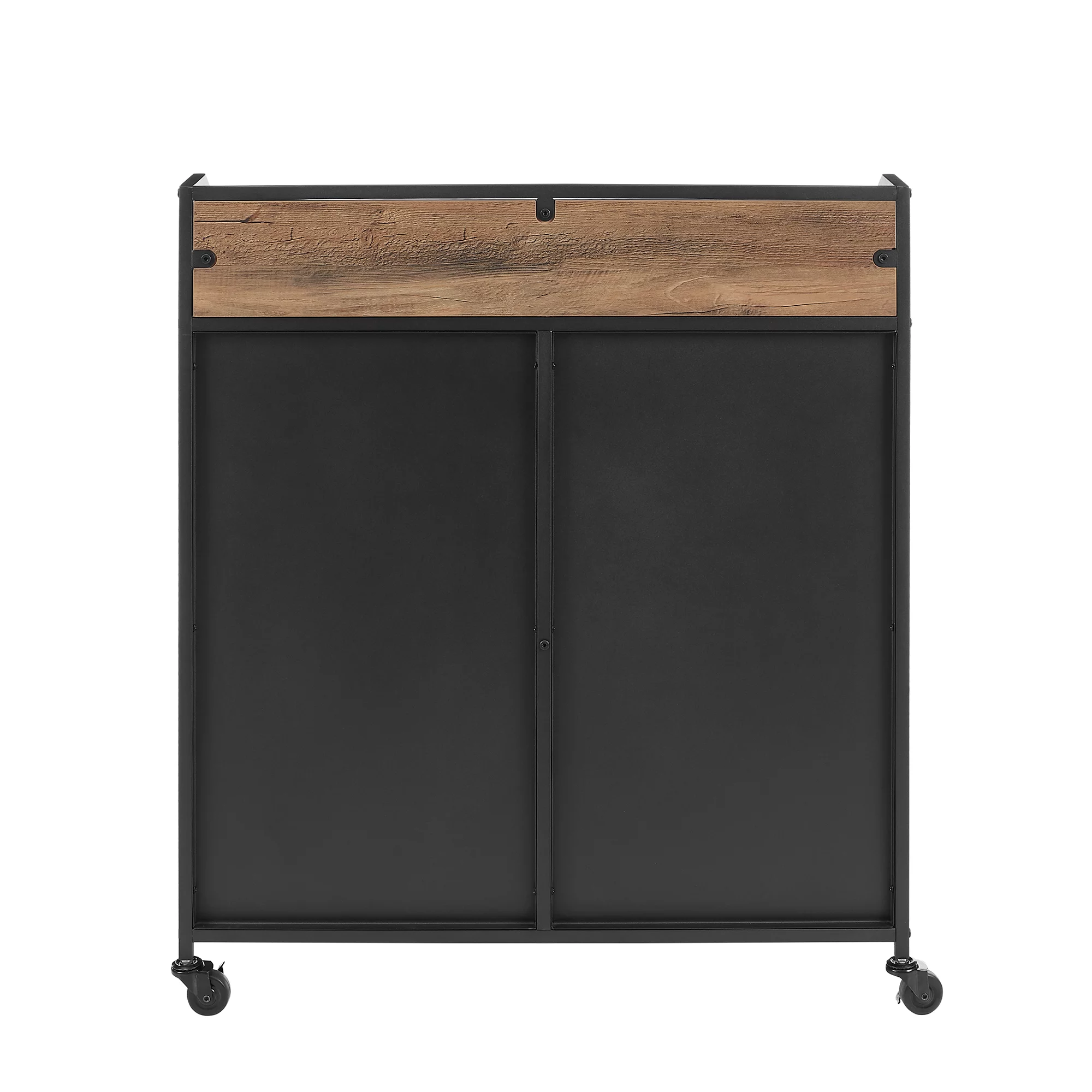Walker Edison Industrial Bar Cabinet with Wheels, Reclaimed Barn wood
