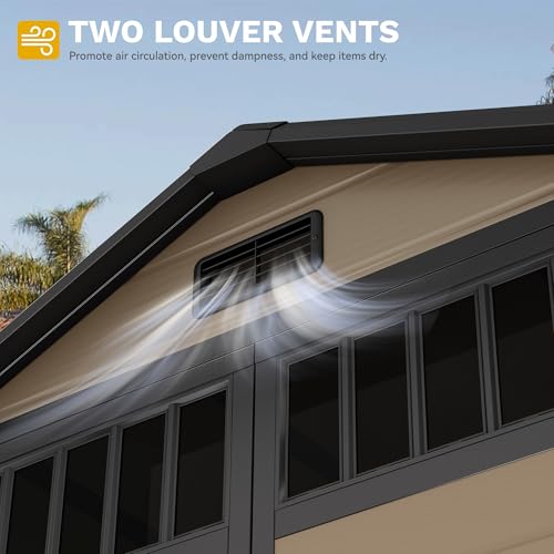 DWVO 6x4.4 FT Resin Storage Shed with Fence-Style and Side Windows, Lockable Door, and Vents for Garden, Backyard, Patio, Lawn, Brown