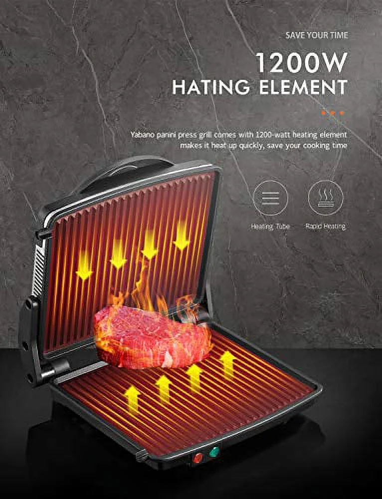 Panini Press Grill, Yabano Gourmet Sandwich Maker Non-Stick Coated Plates 11