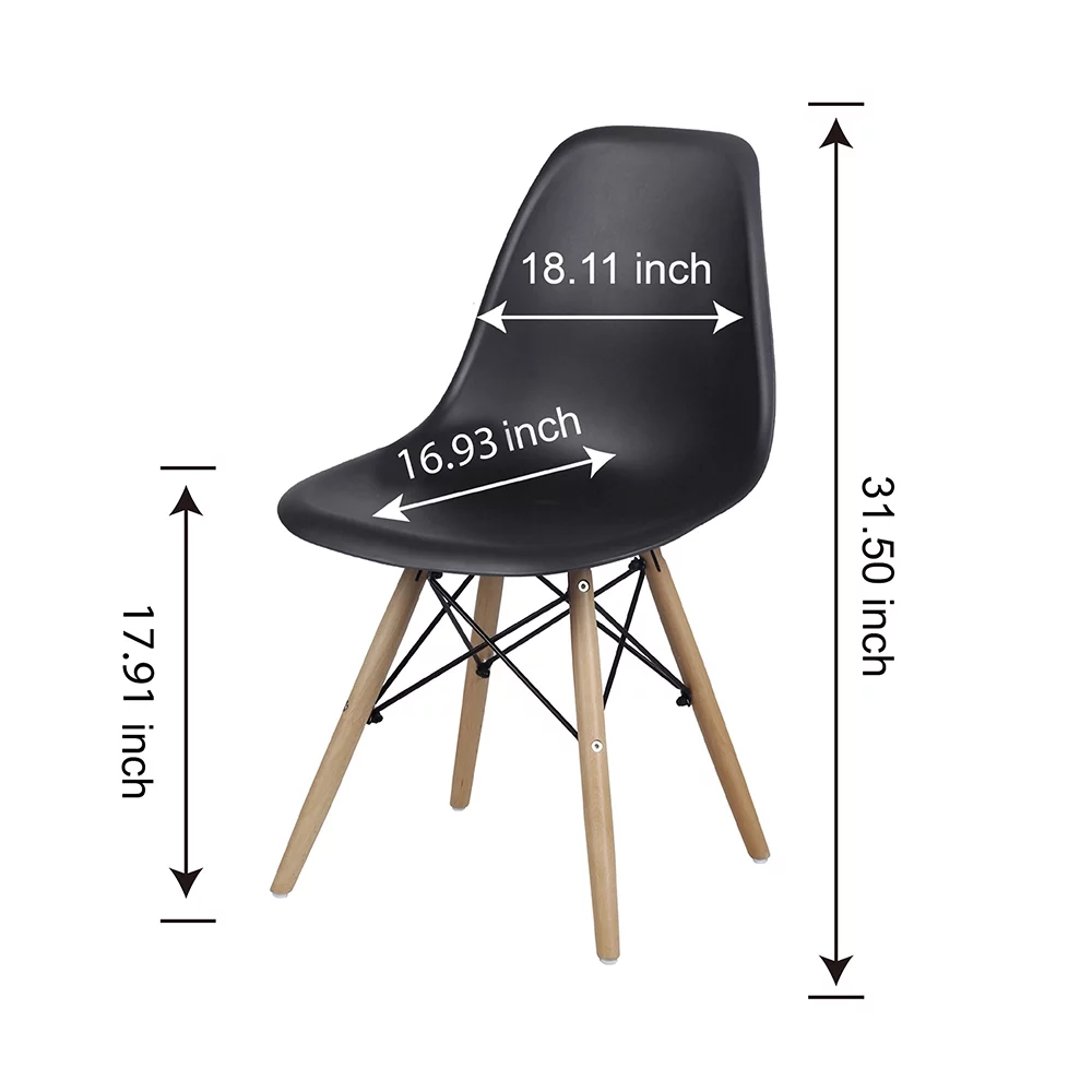 GIA Design Group Mid-Century Plastic Armless Dining Chair Wood Leg,Black,Set of 2