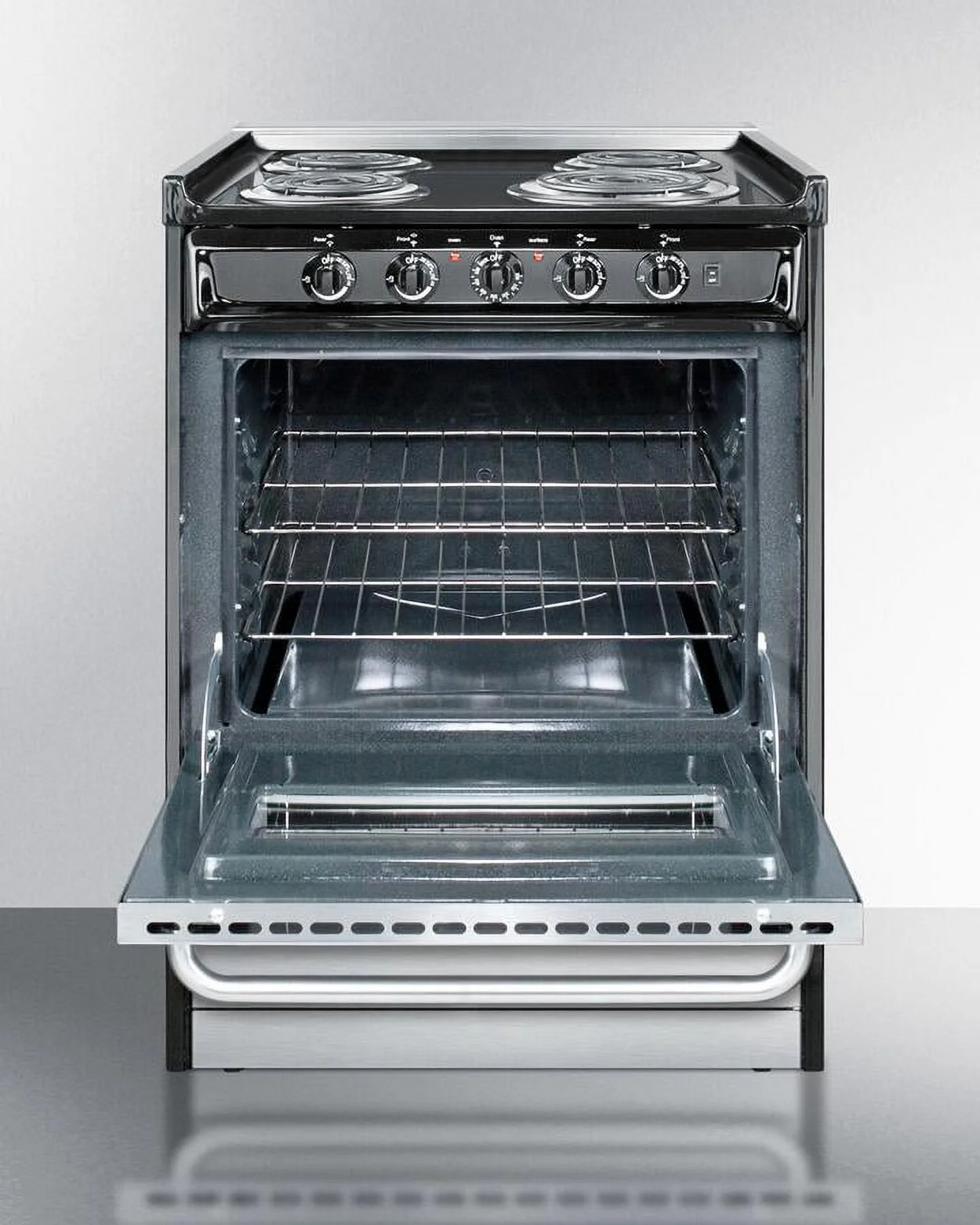 Summit Appliance TEM610BRWY 24 in. Slide-In Electric Range with Stainless Steel Doors & Black Porcelain Top, Replaces TEM630R