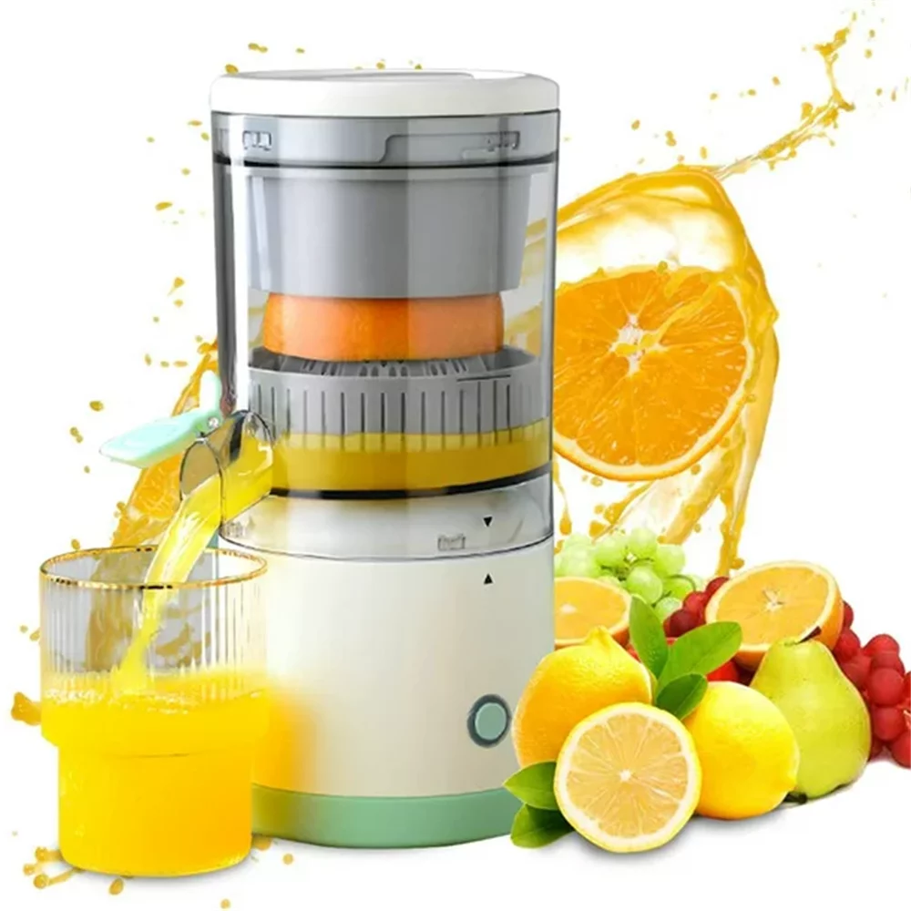 JahyShow Convenient USB Rechargeable Citrus Juicer - Hand-Free Electric Lemon Squeezer for Fresh Orange Juice, White-Blue