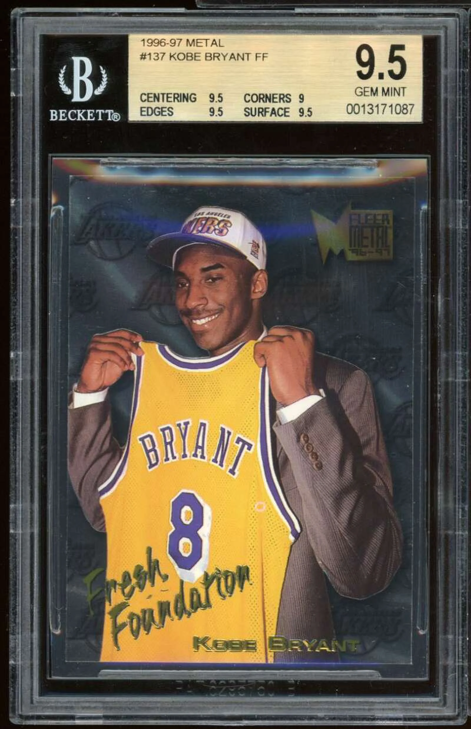 Kobe Bryant Rookie Card 1996-97 Metal #137 BGS 9.5 (9.5 9.5 9.5 9.5)